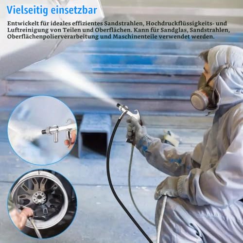 Sandblasting Set Compressed Air Sandblasting Gun Kit Sandblasting Air Compressor | Sandblasting gun set for sandblasting cabin with 8 ceramic nozzles, 4 metal nozzles and 1 metre rubber hose