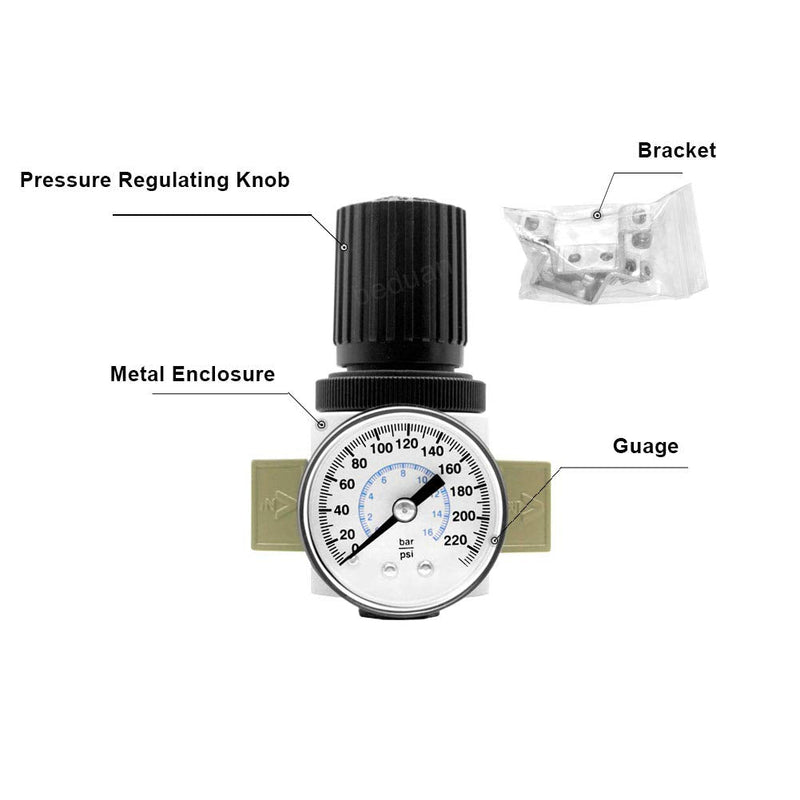 [Australia - AusPower] - Beduan 1/4"NPT Air Pressure Regulator for Compressed Air System with Gauge,Bracket OR-02 1/4"NPT(Psi dial) 