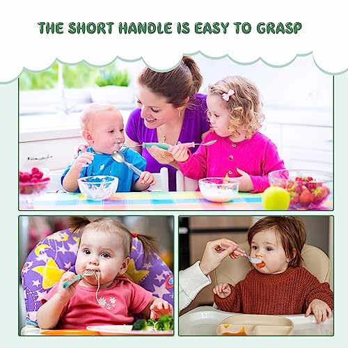 Dandat 48 Pcs Toddler Utensils Kids Silverware Set Stainless Steel Baby Forks and Spoons Toddler Safe Flatware Metal Kids Cutlery with Round Thick Grip Handles for Self Feeding, Dishwasher Safe