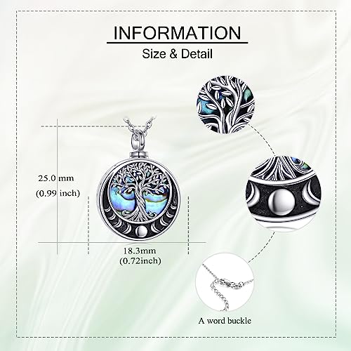 ONEFINITY Tree of Life Urn Necklaces for Ashes Sterling Silver Moon Phase Tree of Life Cremation Jewellery for Ashes Memory Jewellery for Women Men