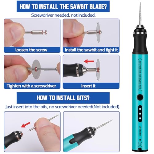 Cordless Engraving Pen, 3-Speed Electric Engraving Tool Kit, Engrave 50+ Surfaces, with 30 Small Drill bits, 7 Grinding Accessories and 5 Engraving Templates, USB Charging for Wood Resin Stone Jewelry