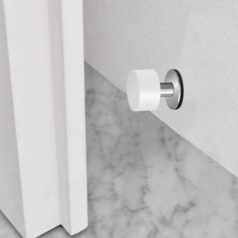 [Australia - AusPower] - Door Stoppers with Extra Stickers, Self-Adhesive Door Stop with White Rubber & Stainless Steel Body - Heavy Duty Sound Dampening Door Bumpers for Home & Office, door stoppers for bottom of door 4cm / 1.65inch 