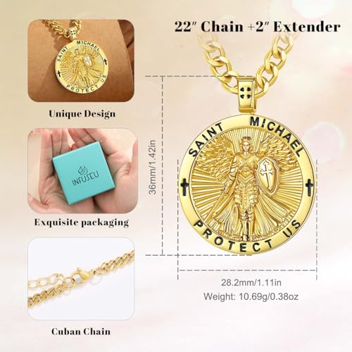 Saint Michael Pendant for Men Women Archangel Michae Necklace Catholic Gift Gold