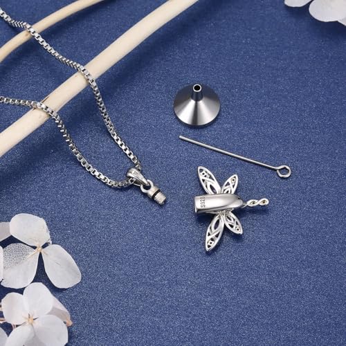 MANBU Sterling Silver Cremation Jewelry for Ashes dragonfly urn necklace