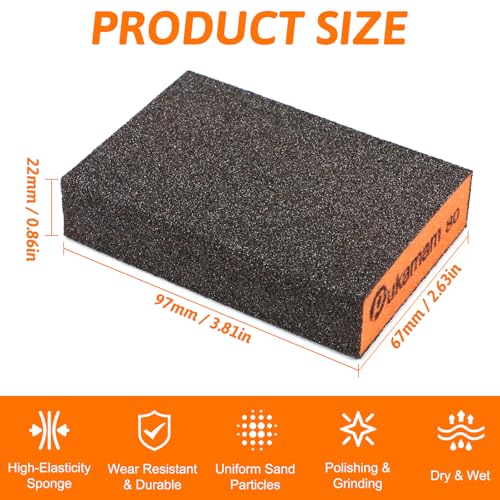 9 Piece Sanding Sponges Set Grit 40/60/80/120/220 Wet and Dry Sandpaper Fine for Wood Car Metal Paint Walls Glass Soft Pad Wet Sandpaper Sanding Block Emery Paper Mix