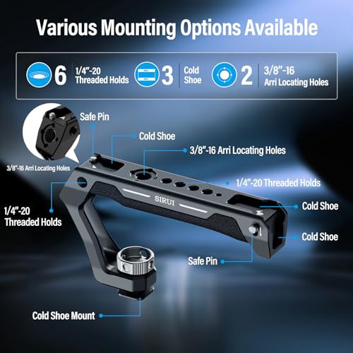SIRUI Side Handle with ARRI Locating and Dual 1/4" Screw Mount Optional and Cold Shoe Mount Camera Top Handle Bundle