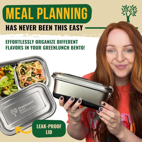 GreenLunch Stainless Steel Bento Box for Adults & Teens, 6 Cup, 2 Piece Green