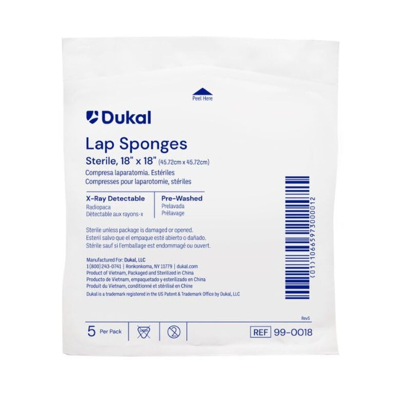 [Australia - AusPower] - Dukal Sterile Laparotomy Sponges 18" x 18" – X-Ray Detectable Filament, 5-Pack – High Absorbency, Surgical Grade 