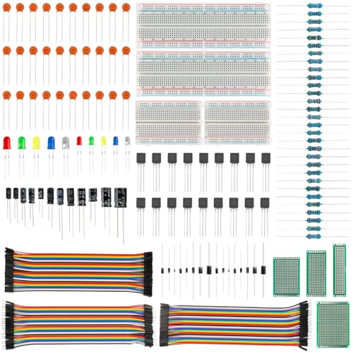 1628PCS Electronic Component Kit, 3mm and 5mm LED Lights Emitting Diodes Assortment Set Kit, Ceramic Capacitors, Resistor, Transistor, PCB Potentiometer 1628 PCS