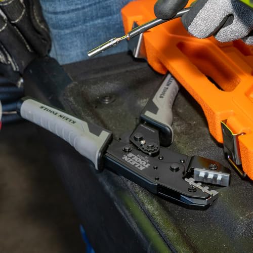 Klein Tools 3010CR MC4 solar ratcheting crimper for 10-14 AWG stranded copper wire PV connectors