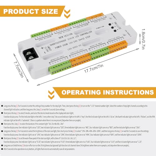 LED Stair Lighting Controller with Motion Sensor, 5 Modes, 32 Levels, Stair Light Control, LED Stair Light Controller