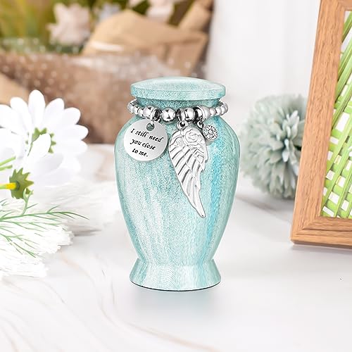 Dletay Small Urns for Human Ashes Keepsake 2.85 Inch Memorial Mini Cremation Urn for Women Men Aluminum Decorative Funeral Urns-Lake Green Lake Green