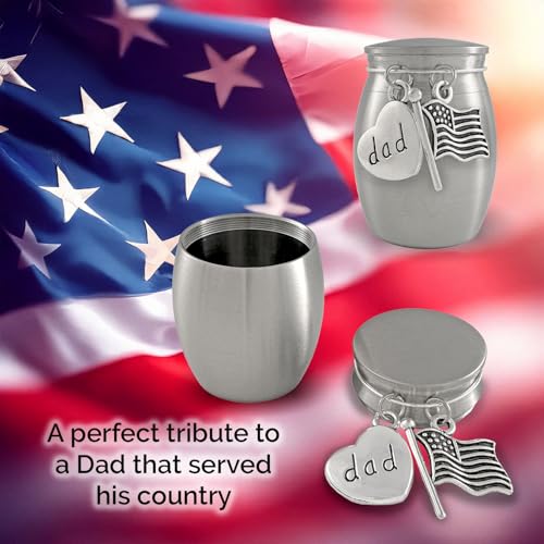 Dad Veteran Small Urn for Human Ashes Mini American Flag Cremation Urn