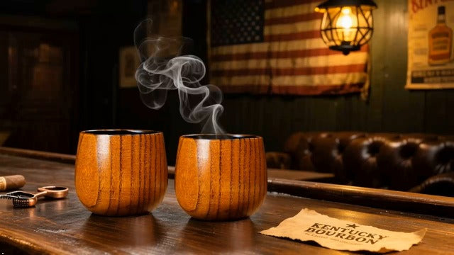 Large Charred Wooden Bourbon Drinking Glass, 11oz Whiskey Glasses Set of 2 2 Pack 11oz Charred Cups