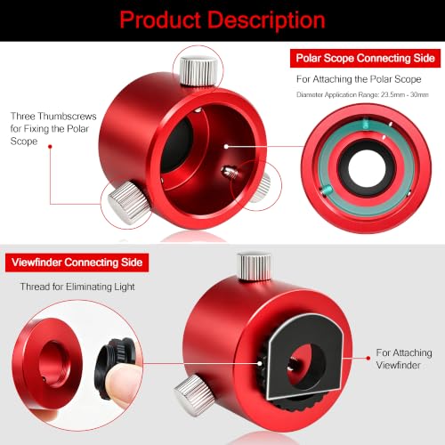 Astromania Polar Scope Adapter Metal Red for Right Angle Viewfinder With Polar Scope Metal Adapter
