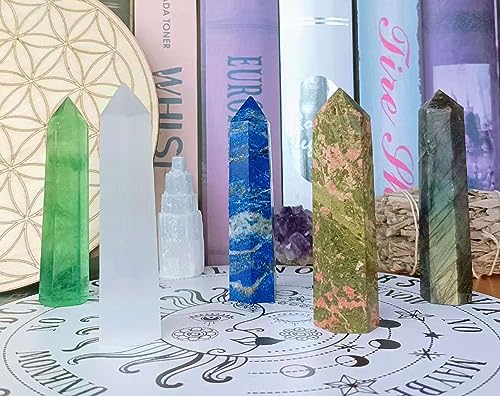 LAIDANLA Selenite Healing Crystals Wands 3.5-4" Natural Reiki Energy Wand Stone Hexagonal Point Obelisk Large Crystal Gemstones for Meditation Therapy Crystal Grid Gifts Decoration 1Pcs G-selenite