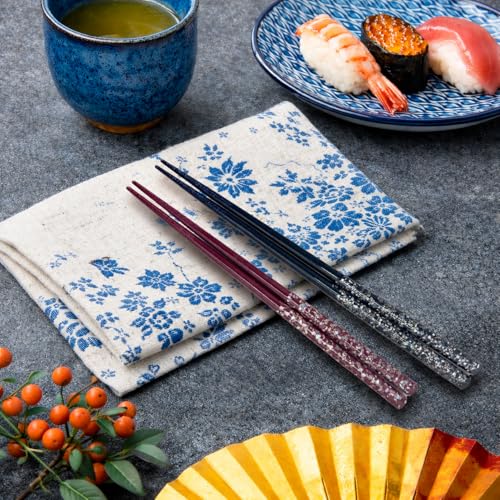 Premium Japanese Chopsticks Set for 2 [Made in Japan] Reusable Wooden Chopsticks with Mother of Pearl Inlay (Raden) and Traditional Lacquered Finish C (Owari Classic 2prs (MK057)) Owari Classic 2prs (MK057)