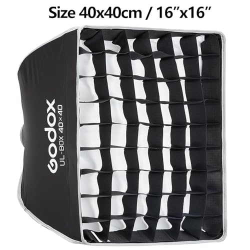 Godox 16" Small Square Softbox Quick Release, UL 40x40cm Universal Bowens Mount Soft Box Fast Setup for Studio Photography, Streaming, Video Lights with Diffusers/Honeycomb Grid/Diffuser Plate 40x40cm /16"