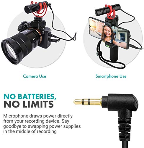 Movo VXR10-PRO External Video Microphone for iPhone/Camera, with Rycote Lyre Shock Mount - Compact Shotgun Mic and Accessories Compatible with iPhones and DSLR Cameras - Battery-Free DSLR Microphone