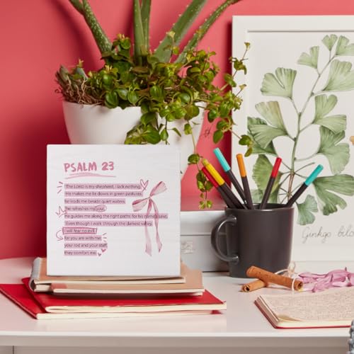 Inspirational Bible Verse Wooden Box Sign, Christian Gifts for Women Faith, Prayer Gifts for Women, Pink Prayer Christian Decor Sign for Girls Room College Apartment Dorm Decoration Psalm 23(white)