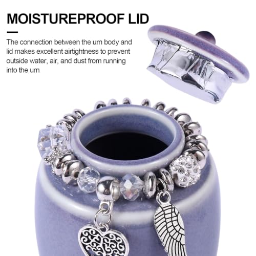 Ceramic Small Cremation Urn for Ashes, Mini Keepsake Urn with Photo Frame & Premium Gift Box, 2.3" x 3.6" (120ml Capacity), Memorial Holder for Home or Columbarium (Purple) Purple