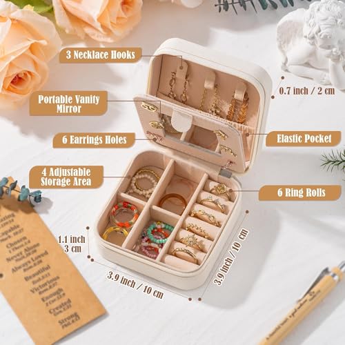 God Bless Jewelry Box for Women Girls - Cross Floral Portable Travel Jewelry Case Pink Gold Small Jewel Organizer Box, Baptism Wedding Easter Mother's Day Birthday Gifts for Friend Bride