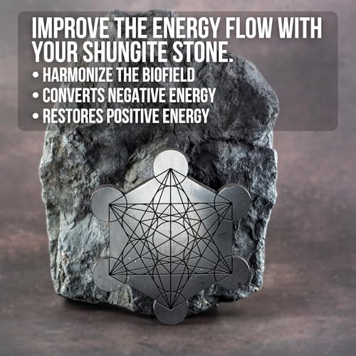 Shungite Charging Plate Metatron - Polished Finish - Engraving of the Sacral Symbol Cube of Metatron - Charging Plate for Crystals Plant and Drinking - Each one has a Certificate of Authenticity