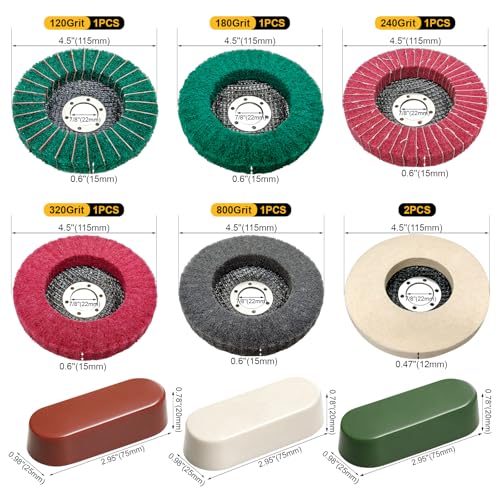 BURMONG 10 Pieces 115 mm Sanding Disc & Polishing Disc Set - 5 Nylon Fibre Flap Discs & 2 Wool Polishing Discs & 3 Polishing Pastes for Angle Grinder, Scouring Disc for Metal (22 mm Mount) | 5 Nylonfaser Fächerscheiben & 2 Woll Polierscheiben & 3 Polie...