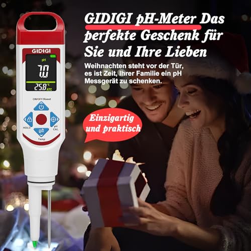 pH Meter for Food Fermentation with pH Calibration Kits, Color Display, Spear Tip, pH Food Tester with ATC for Cosmetics, Sourdough, Professional pH Test Strips