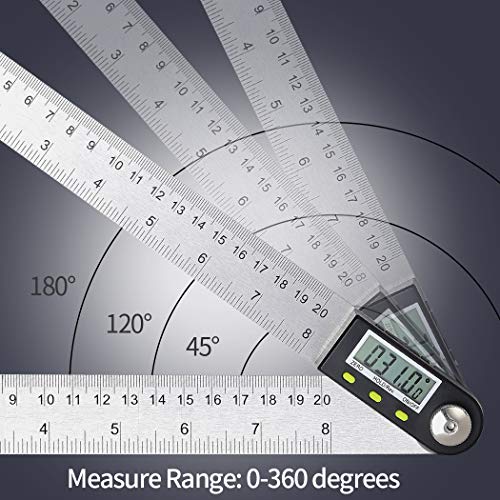 Protractor Digital Angle Ruler with LCD Display Stainless Steel Angle Measurement for Woodworking Home Work Craftsman Circular Saw, 360° Angle Measure, Hold Function, 400 mm | 2 in 1 360° inclinometer with hold function for woodworking, mechanical engi...