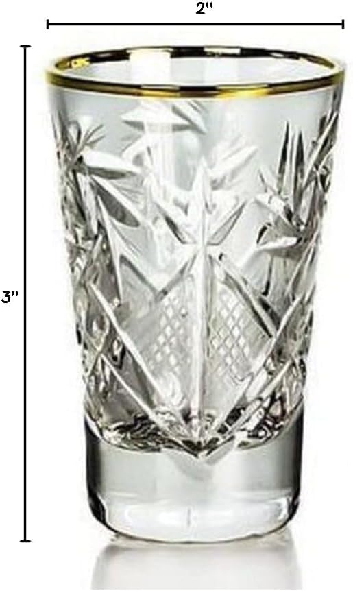 World Gifts Elegant and Modern Russian Cut Crystal Shot Glasses for Hosting Parties and Events - 1.3oz, Shot Glasses Gold Rim, Set of 6