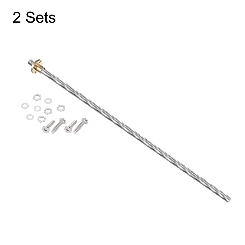 [Australia - AusPower] - uxcell 2 Pcs 400mm / 16 Inch Tr8x4 Stainless Steel Lead Screw with T8 Brass Nut - [ Acme Thread, 2mm Pitch, 8mm Lead ] for 3D Printer Z Axis, CNC Machine 