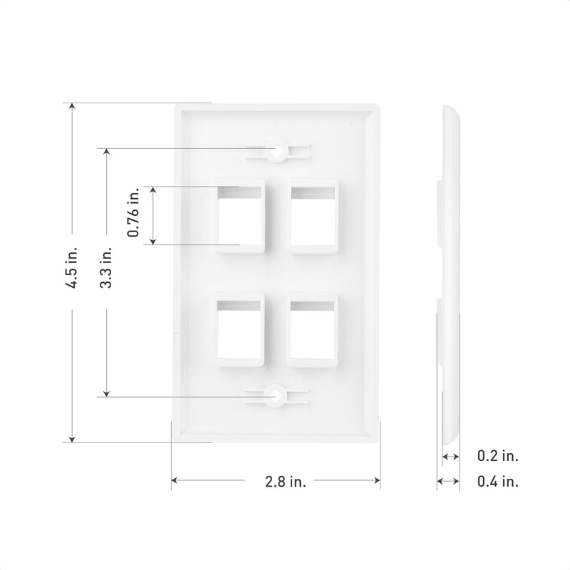 [Australia - AusPower] - Cable Matters 10-Pack Low Profile 4-Port Keystone Jack Wall Plate, RJ45 Wall Plate for Keystone Jacks in White 