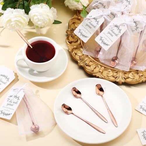 Roshtia 50 Sets Rose Flower Tea Spoons for for Women Tea Party, Rose Gold