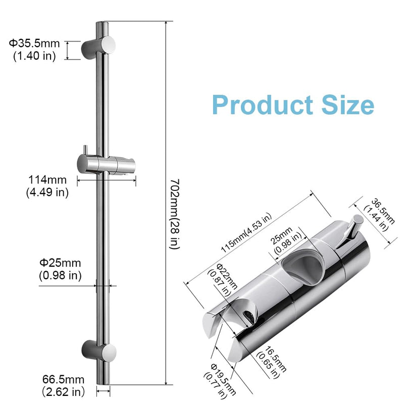 OFFO Shower Slide Bar 28 in Adjustable Installation Distance 19-27 in with 360° Adjustable Handheld Shower Head Holder for Bathroom, Screw Wall Mounted, Chrome Finish