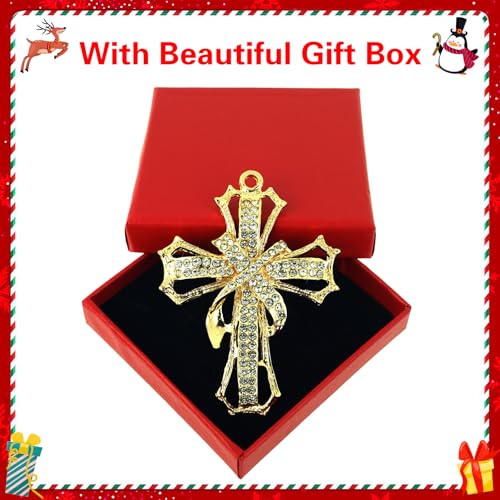 Gold Cross Christian Christmas Ornaments 2026 Religious Ornament for Christmas Tree Metal Cross Hanging Ornaments for Women Men Religious Nativity Keepsake Gifts Rhinestone Ornament Cross1