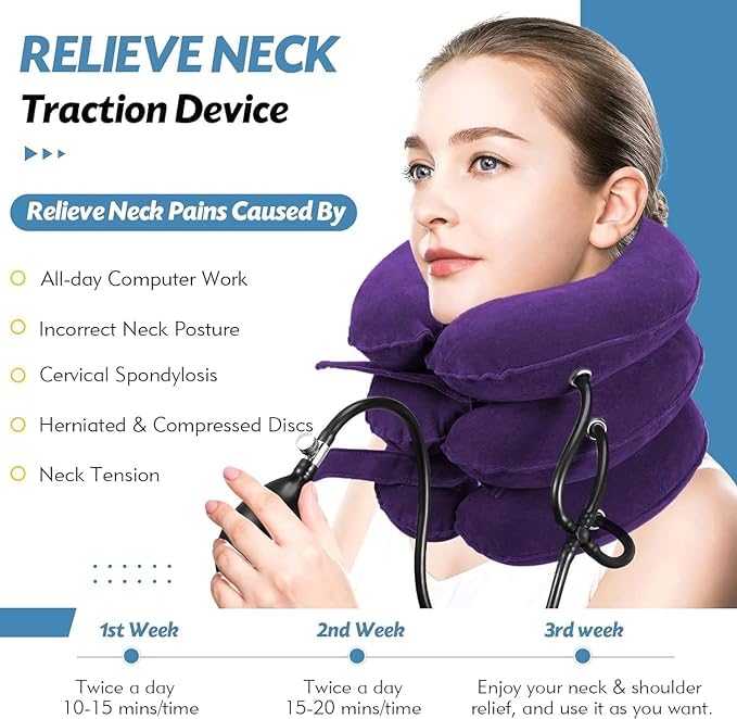 [Australia - AusPower] - Neck Stretcher, Neck Traction Device, Cervical Traction Device, Neck Pain Relief, Adjustable Inflatable Neck Brace & Neck Stretcher Cervical Traction, Neck Decompression Home Use (Purple) Purple 