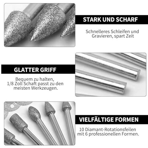 Raheem 20 Piece Diamond Cutter Set Accessories for Dremel Stone Polishing | Router Bits Grinding Points with 1/8 Inch Shank for Glass Ceramic Carving Grinding Engraving