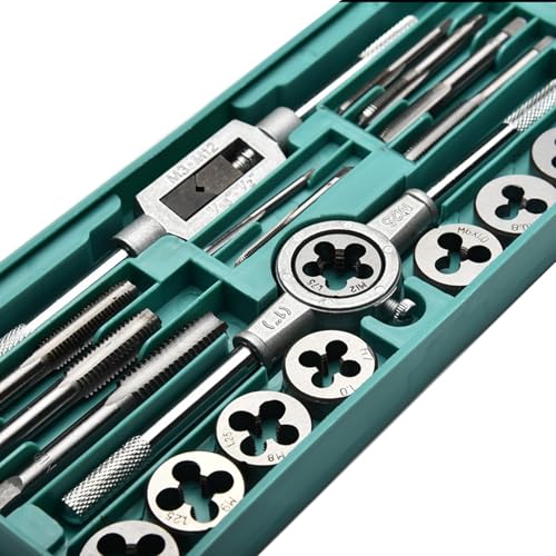 Tap and Tap Tool Set, Metric M3-M12, 20-Piece Fine Thread Cutter Set, Metric, Thread Cutting Machine, Tap Die Set with Drill