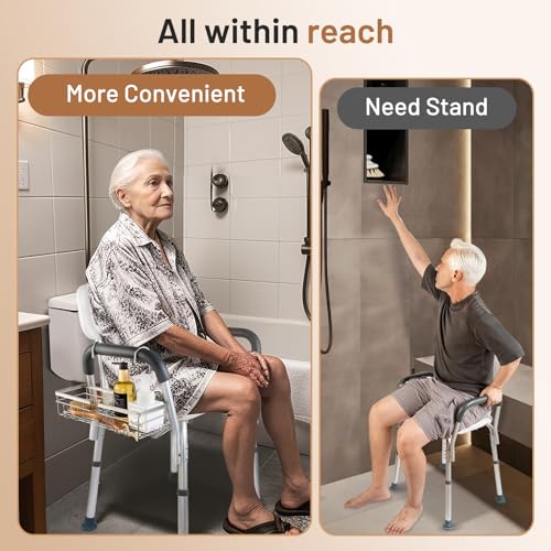 DELLAN Hanging Shower Caddy, Shower Rack with Hooks for Bath Chair & Shower Silver 12"L×4.5"W×8"H