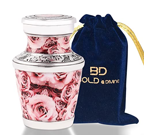Pink Rose Keepsake Urn, Pack of 4 Urns for Human Ashes with Box & Bag - Handcrafted Mini Cremation Urn - Honor Your Loved One with Beautiful Pink Urn for Ashes - Small Urn for Women, Baby & Infants