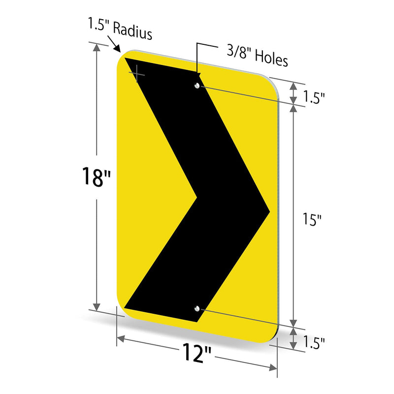SmartSign 18 x 12 inch Chevron Right Arrow MUTCD-Compliant Metal Sign, 63 mil Aluminum, 3M Laminated High-Intensity Grade Reflective Material, Black and Yellow, Made in USA 12" x 18" Hi Intensity Grade Reflective Aluminum
