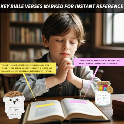 Bible Verse Jar and Encouragement Crochet Sheep Set - Christian Spiritual Comfort Gift For Women Men Christmas Easter Religious Graduation Gifts Baptism Gifts For Her Him