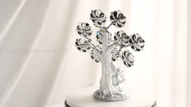 YU FENG 9.6inch Evil Eye Flowers Lucky Tree with Silver Ganesha Statue