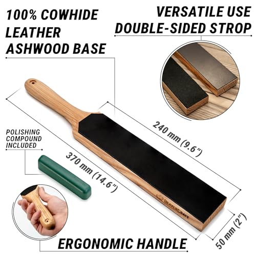 BeaverCraft LS6 Leather Strop for Sharpening Knives with Polishing Paste - Sharpening Set Leather Straps - Carving Knife Set Scraper Paste - Wood Carving Sharpener