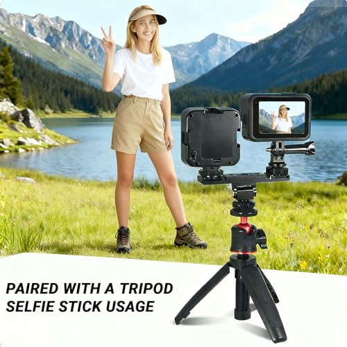 Dual Cold Shoe Extension Bar Mount – Aluminum Dual hot Shoe Bracket with 1/4" Thread and Cable Management Slot, Compatible with DSLR Cameras, LED Video Lights, Microphones, Monitors, and More