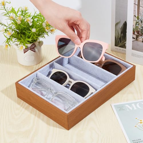 NBEADS 4 Slot Sunglasses Organizer Display, 86.61x7.17x9.84 Inch Rectangle Covered with Velvet Glasses Organizer Case Sunglasses Display Holder Sunglasses Display Box for Sunglasses Storage, Camel