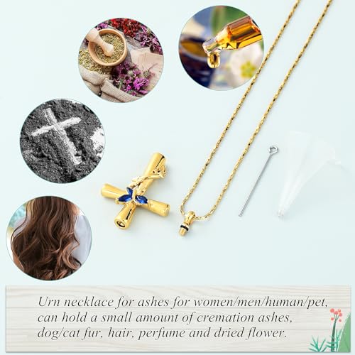 Imrsanl Cross with Butterfly Urn Necklaces for Ashes for Women Gold Blue