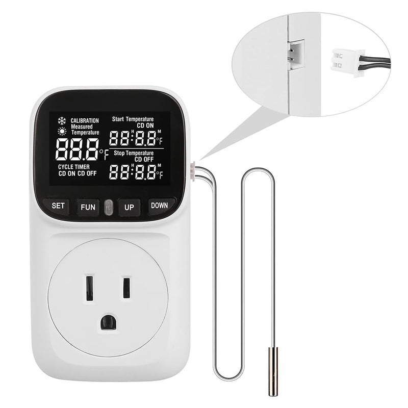 [Australia - AusPower] - Diymore Digital Plug in Thermostat Outlet Temperature Controller Electric Digital Thermostat Heating Cooling Mode Timer Socket 120V Heating Cooling Control 110V 15A Celsius Fahrenheit Display 
