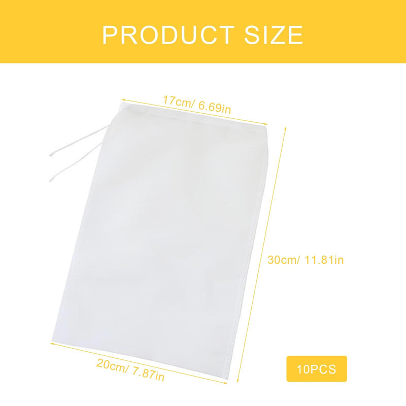 [Australia - AusPower] - DEANKEJI White Press Bag for Fruit Press, Pack of 10 Nylon Filter Bags, with Drawstring, Nut Milk Bag, Washable, for Filtering Soy Milk, Milk, Juice, Vegetables 